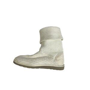 SO Knit Zippered Sweater Winter Boots Foldover Mid Calf Faux Suede Heel Ivory. 9
